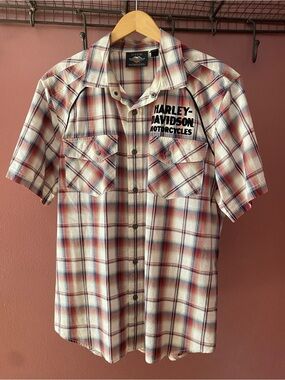 Harley-Davidson Mens size Large Short Sleeve Plaid button up
